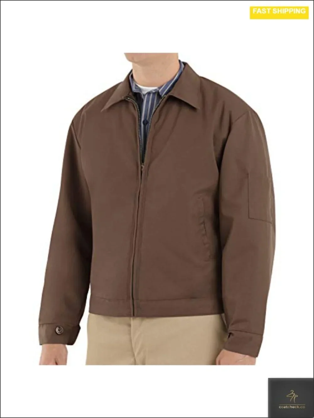 Men's Quilted Work Jacket Polyester Cotton with Sleeve Pocket